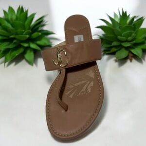 AMPUTEE ONE SHOE ONLY Jimmy Choo Brown Leather Sandals Gold Buckle Logo LEFT